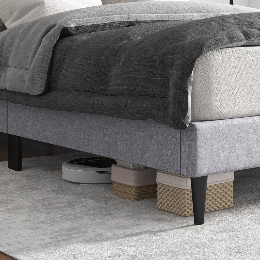 Queen Linen Platform Bed with Curved Button Tufted Headboard and 12 Slats