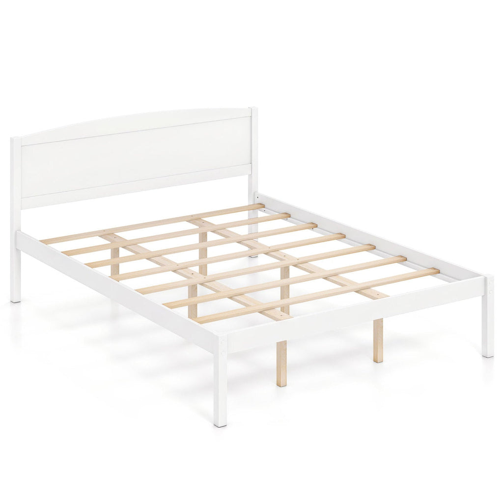 Queen Size Wooden Platform Bed Frame with Curved Headboard-White