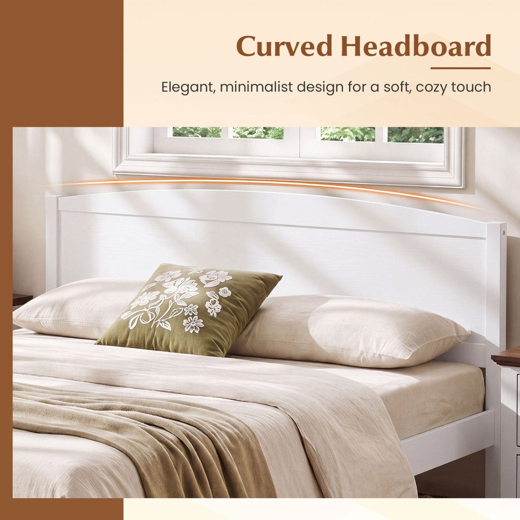 Queen Size Wooden Platform Bed Frame with Curved Headboard-White