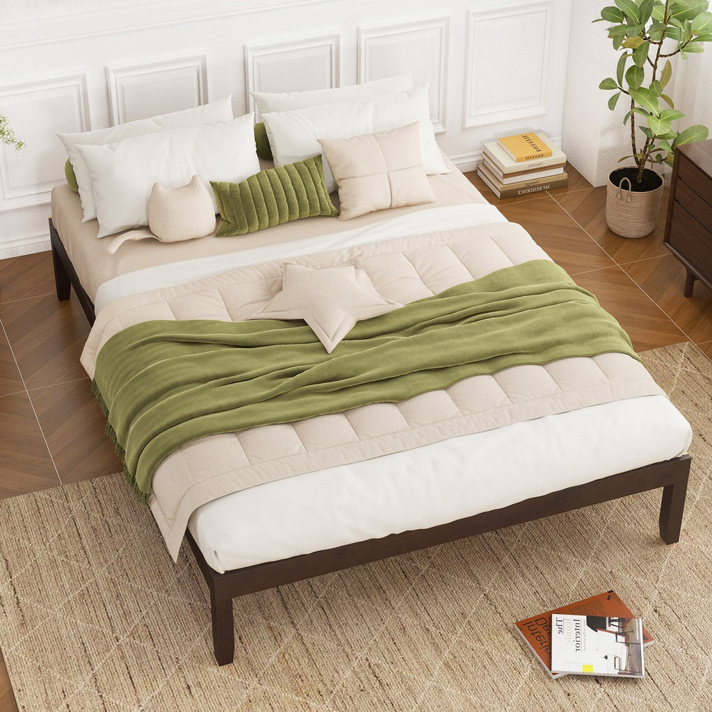 Queen Wood Platform Bed with 12 Plywood Slats and 4.5 Inch Slat Gap, Espresso