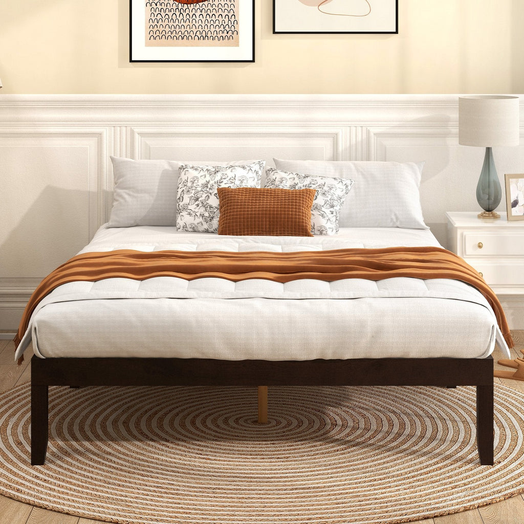 Queen Wood Platform Bed with 12 Plywood Slats and 4.5 Inch Slat Gap, Espresso