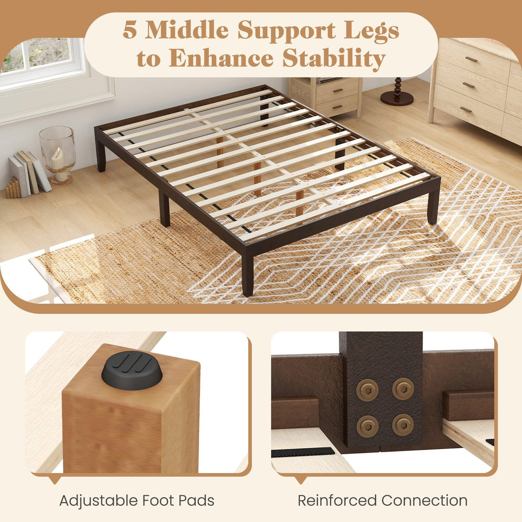 Queen Wood Platform Bed with 12 Plywood Slats and 4.5 Inch Slat Gap, Espresso
