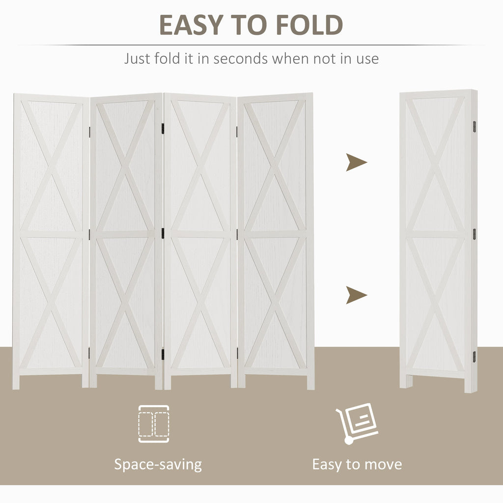 4-panel Wall Partition Farmhouse Room Separator with Foldable Design Wooden Frame 5.6FT, Walnut