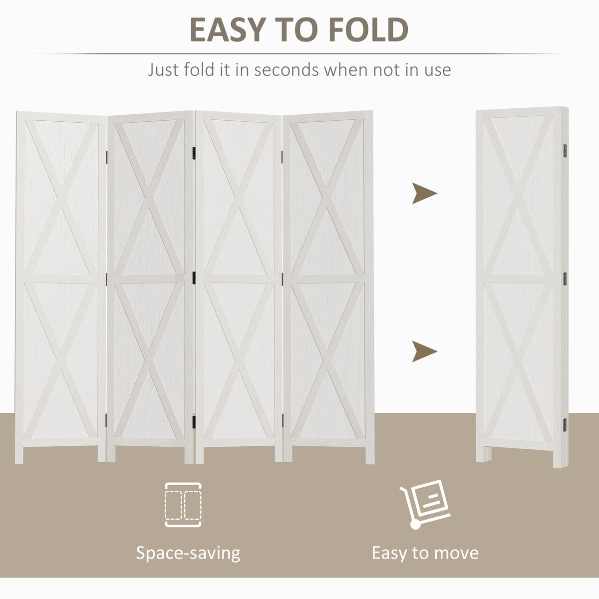 4-panel Wall Partition Farmhouse Room Separator with Foldable Design Wooden Frame 5.6FT, Walnut
