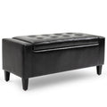 Storage Ottoman Bench, PU Leather Upholstered Bench with Tufted Design, Black