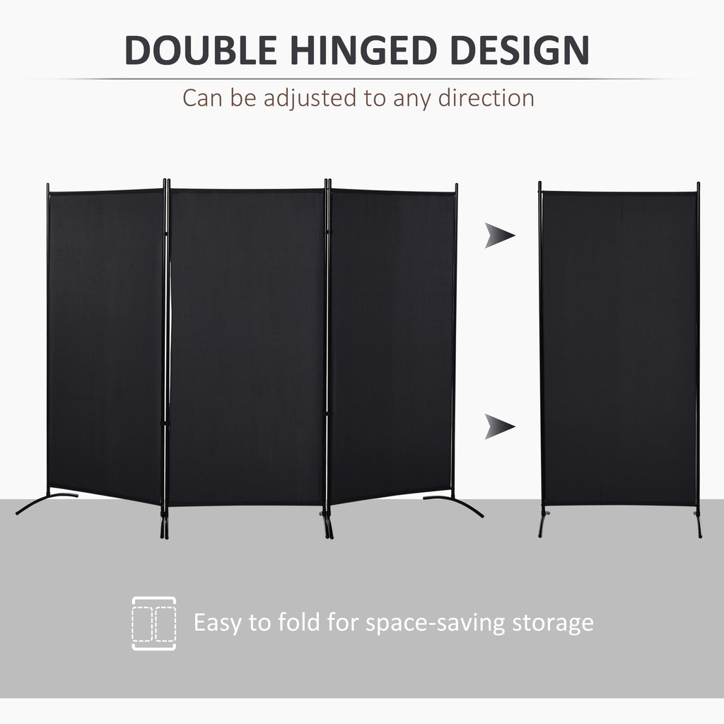 6' 3 Panel Room Divider, Double Hinged Folding Wall Divider, Indoor Privacy Screen for Home Office, Black
