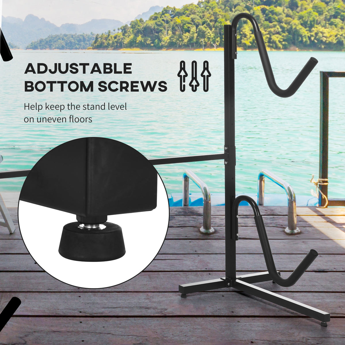 Freestanding Kayak Storage Rack with Adjustable Length, Heavy Duty Dual Kayak, SUP, Canoe, Paddleboard Rack for Indoor, Outdoor, Garage, Dock