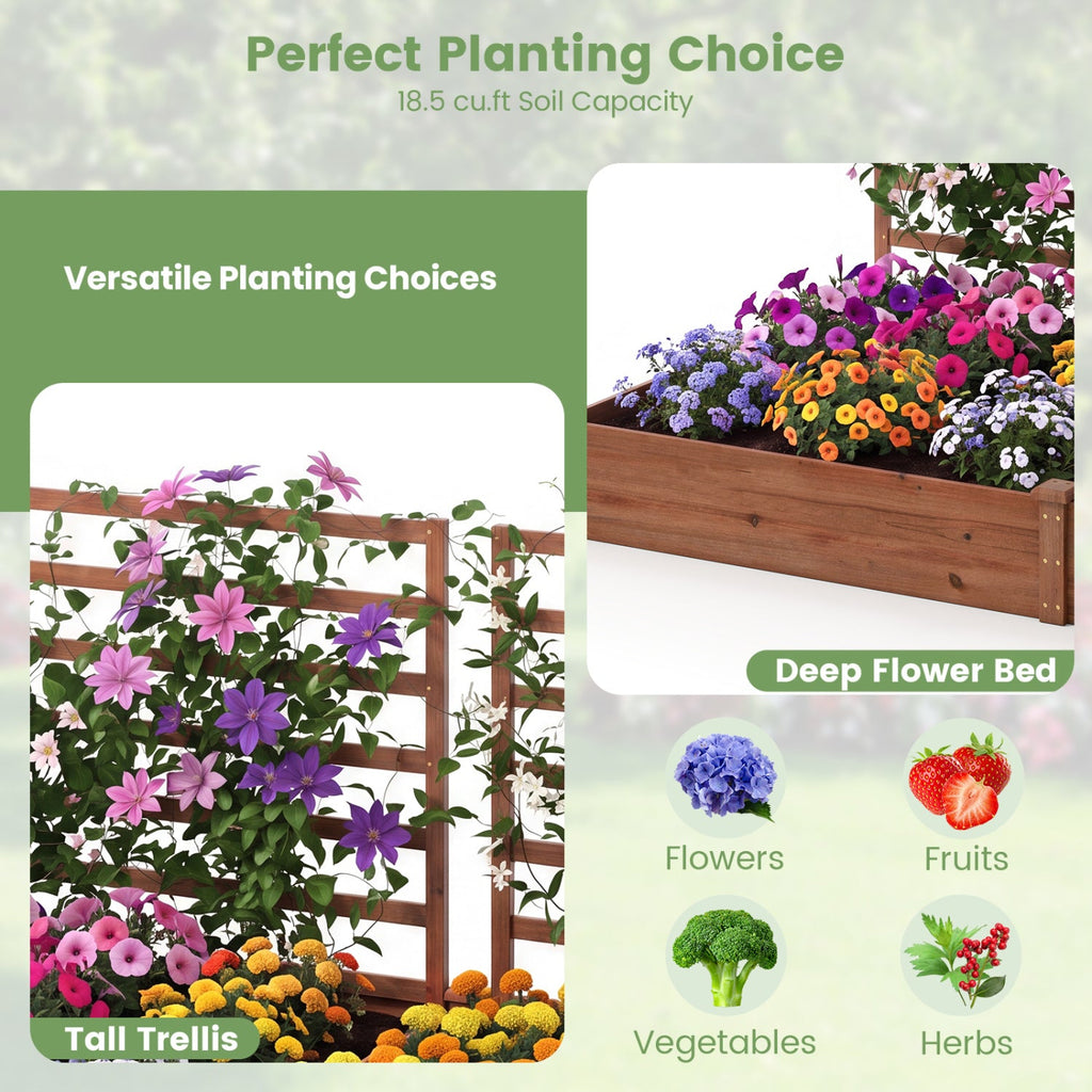Raised Garden Bed with 2 Planter Boxes and 3 Trellis-Brown