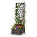 Raised Garden Bed with Lattice Trellis, Drainage Self-Watering Elevated Vertical Planter Boxes-Black