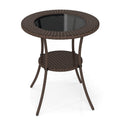 PE Wicker Patio Bistro Table Round with Tempered Glass Top and Shelf