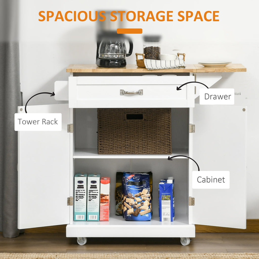 Foldable Kitchen Island with Storage Drawer, Farmhouse Rolling Utility Cart on Wheels with Drop-Leaf Wood Top, Black