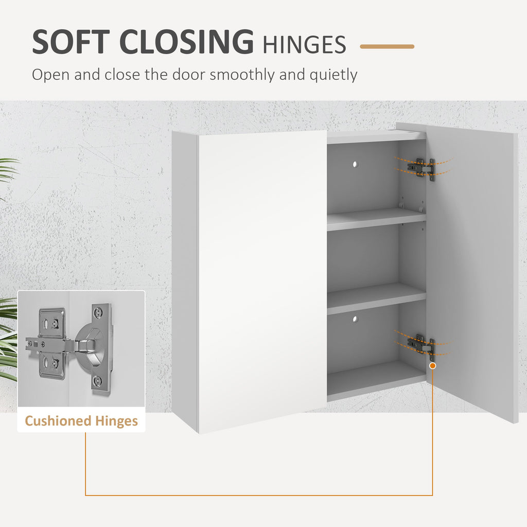24" x 24" Medicine Cabinet, Wall Mounted Bathroom Mirror Cabinet with Mirrored Doors, Adjustable Shelves and Soft Close Mechanism, High Gloss White