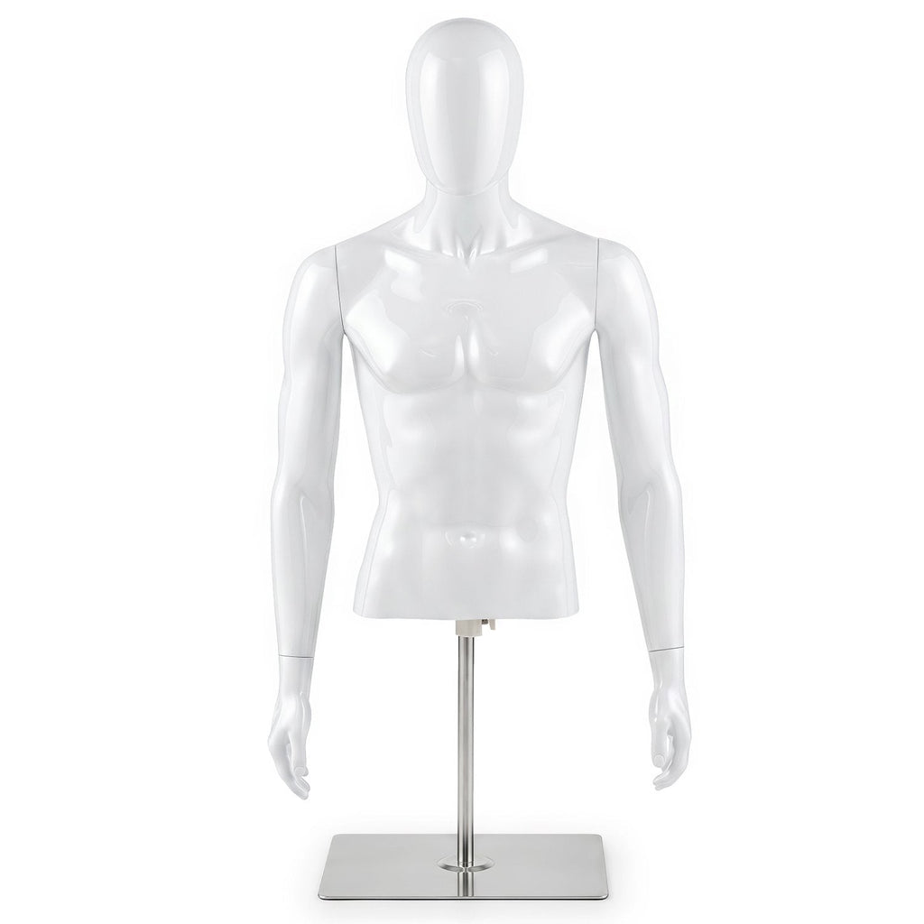 Plastic Half Body Head Turn Male Mannequin with Base