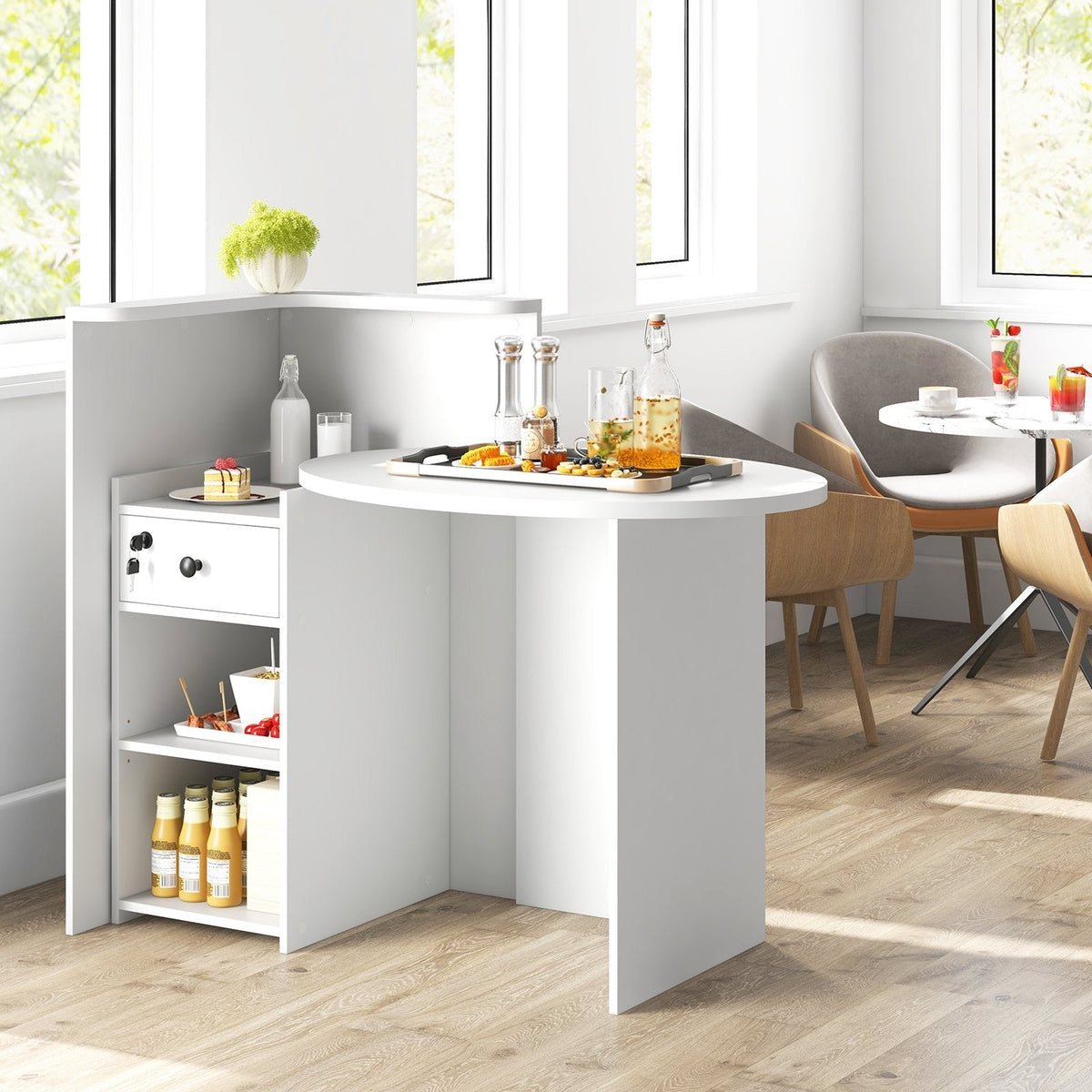 Reception Office Desk with Open Shelf and Lockable Drawer-White