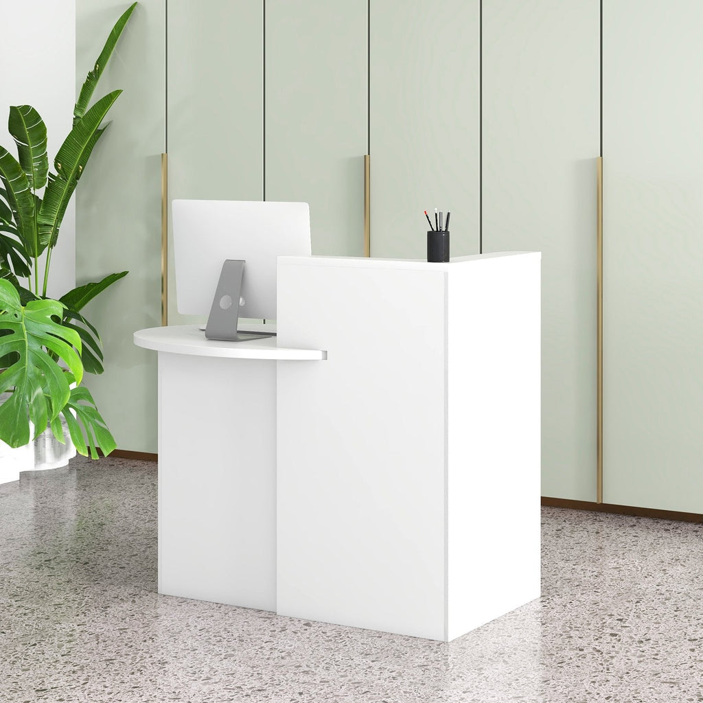 Reception Office Desk with Open Shelf and Lockable Drawer-White
