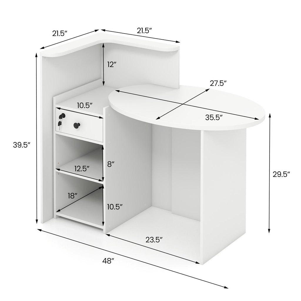 Reception Office Desk with Open Shelf and Lockable Drawer-White