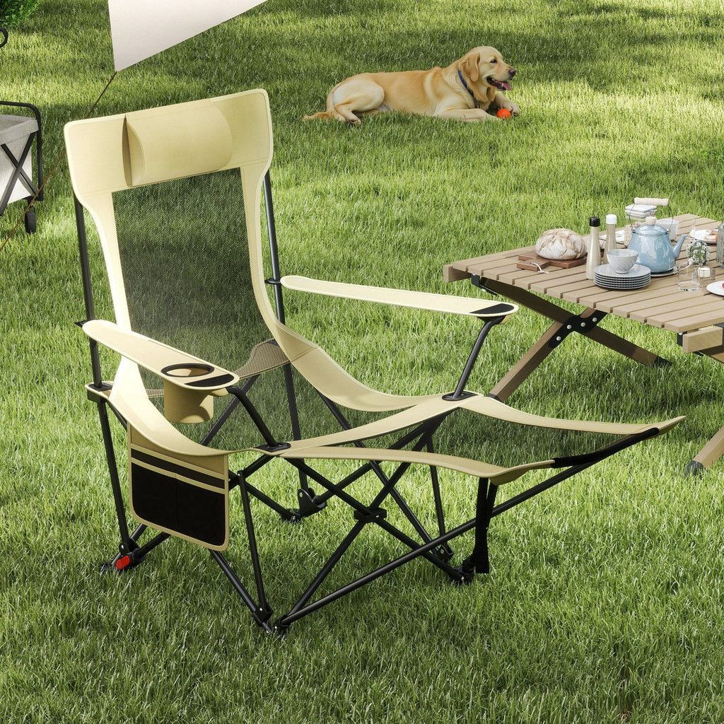 Reclining Camping Chair with Removable Footrest and Adjustable Backrest-Green