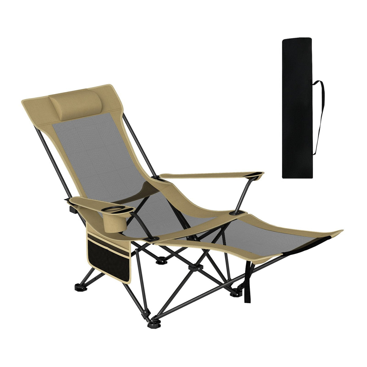 Reclining Camping Chair with Removable Footrest and Adjustable Backrest-Green