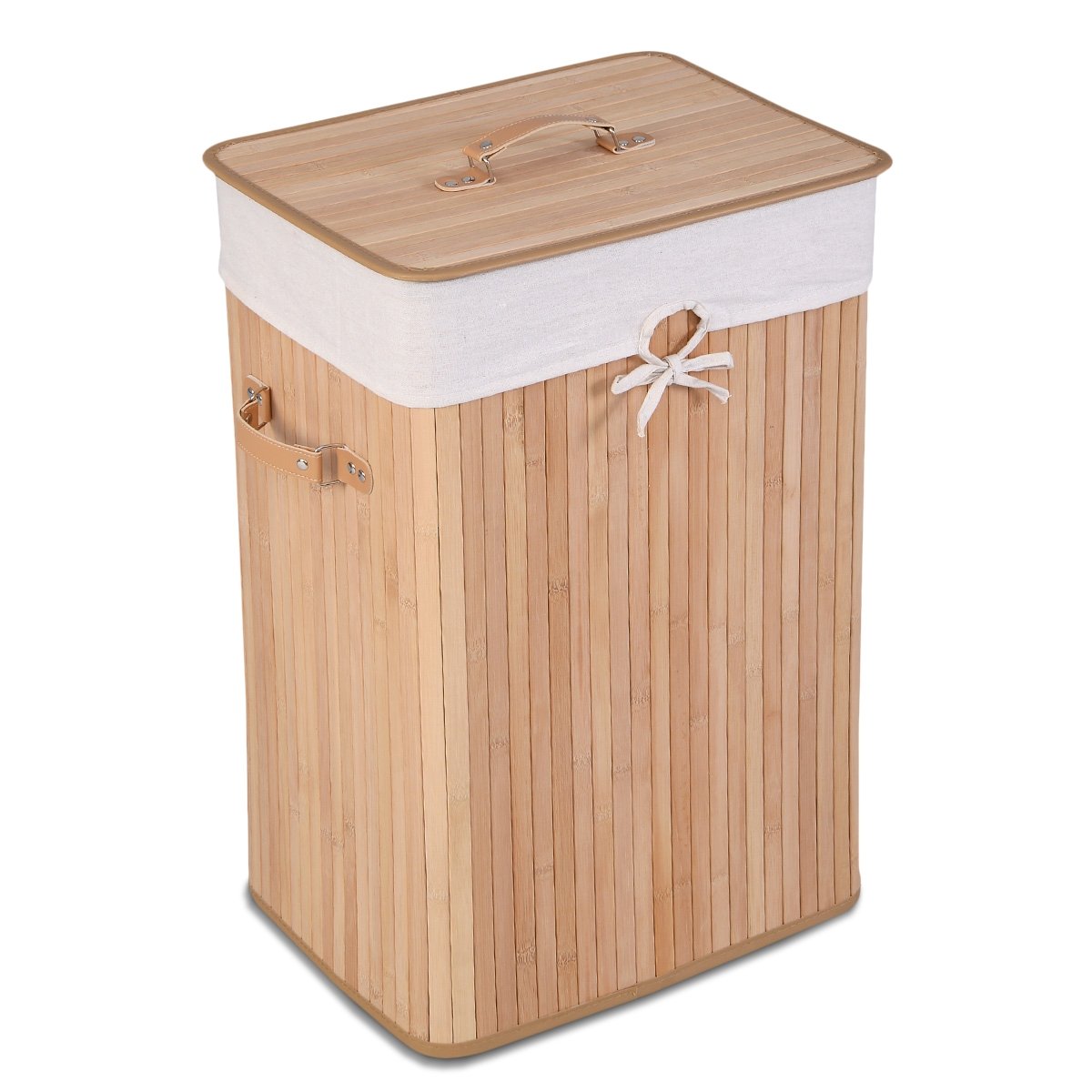 Rectangle Bamboo Hamper Laundry Basket Washing Cloth Bin Storage Bag Lid 3 color-Natural