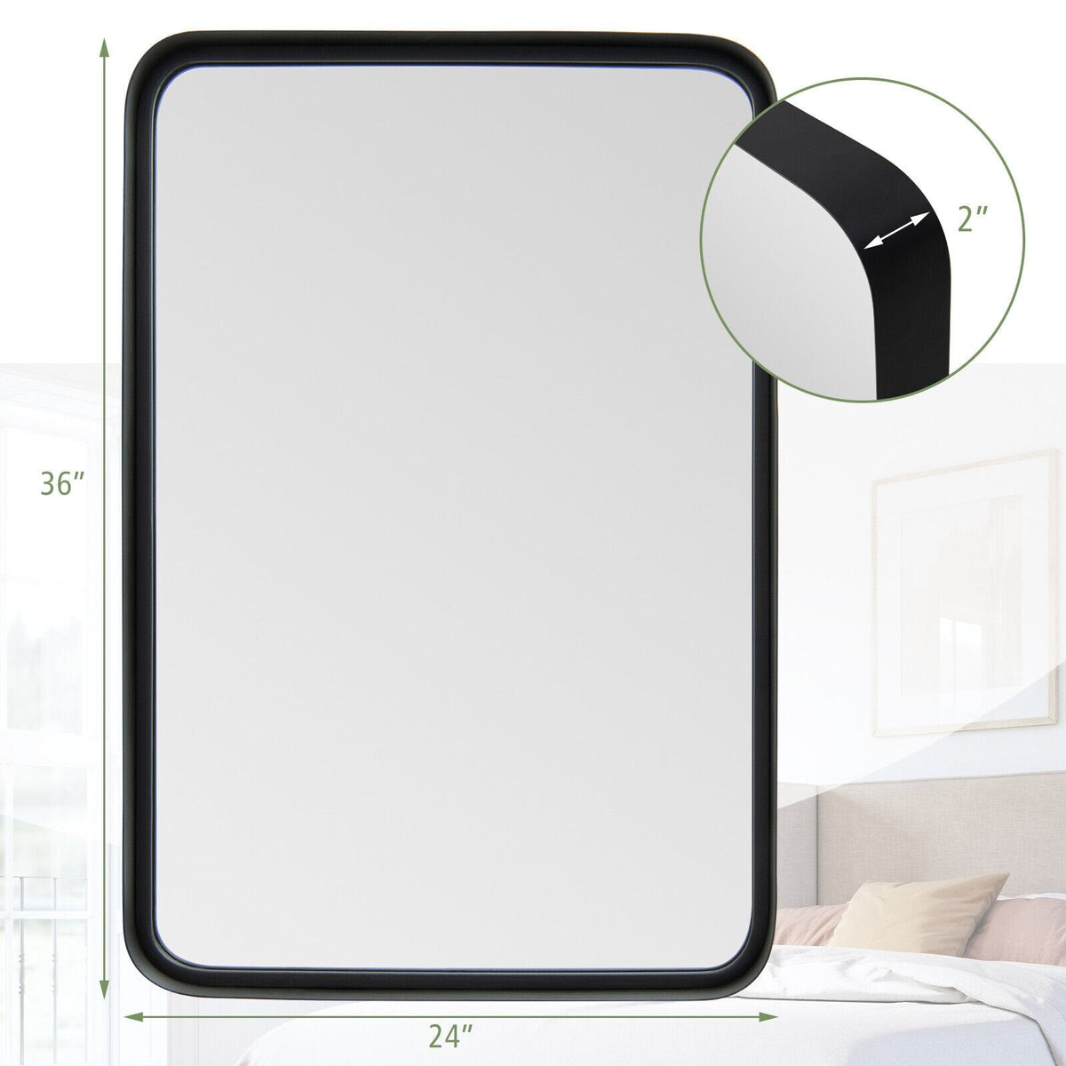 Rectangular Wall Mount Bathroom Mirror with Solid Steel Frame-L