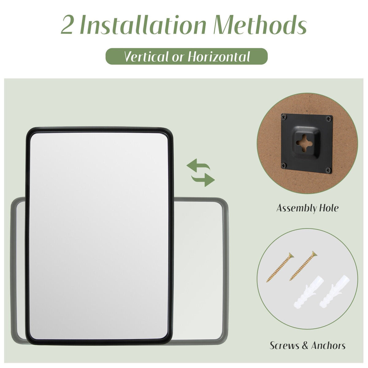 Rectangular Wall Mount Bathroom Mirror with Solid Steel Frame-L