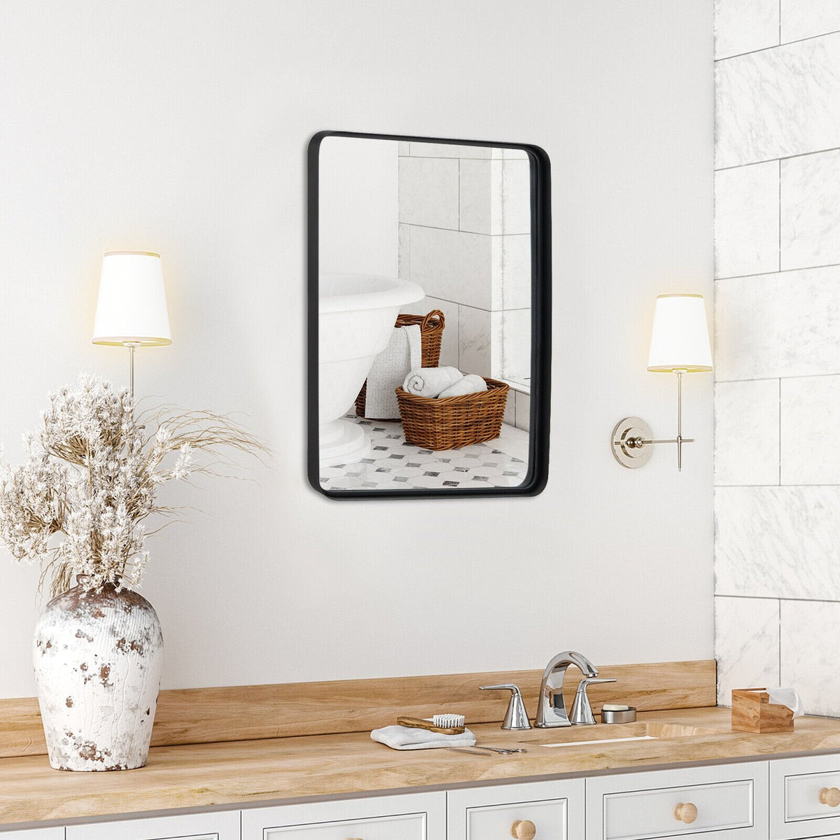 Rectangular Wall Mount Bathroom Mirror with Solid Steel Frame-M