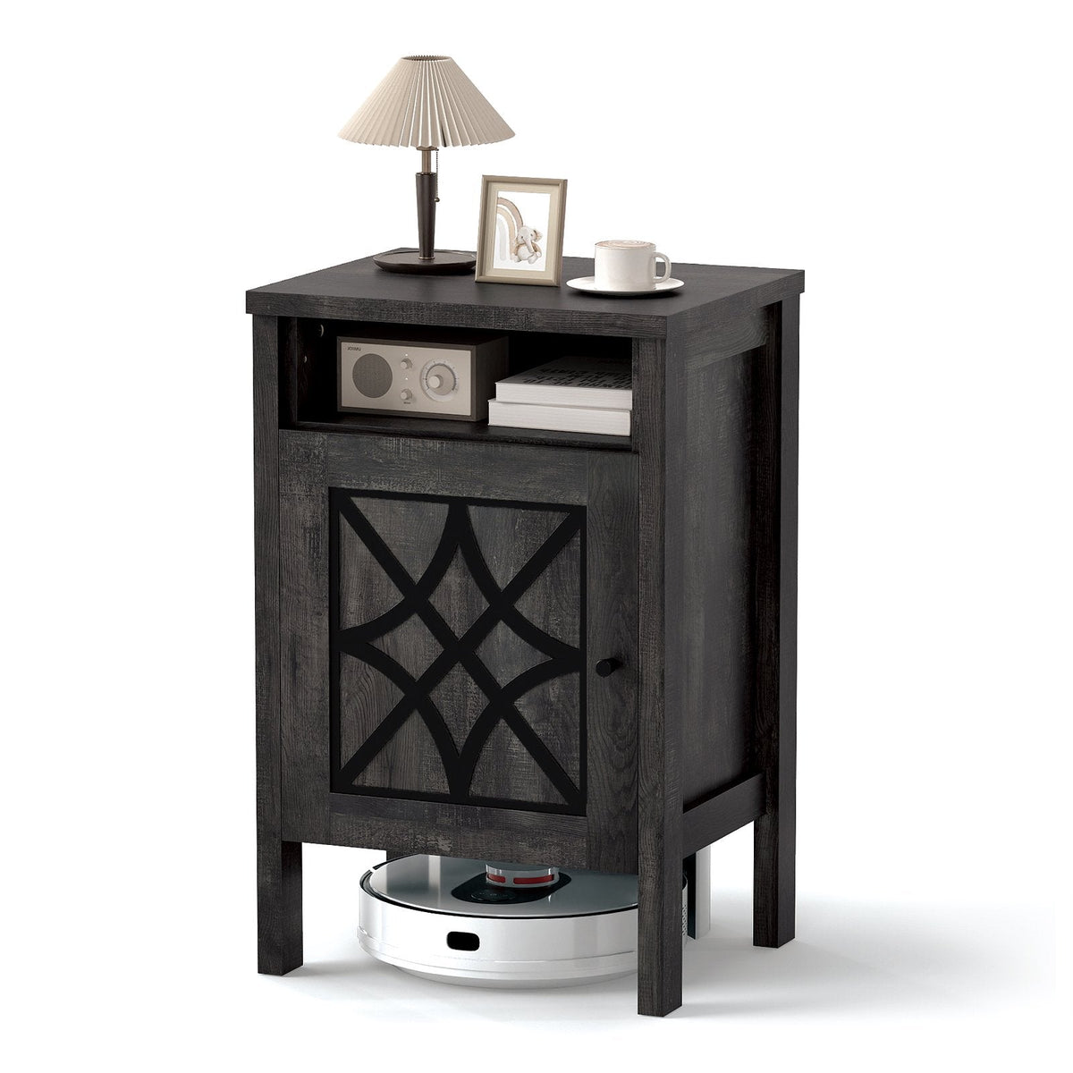Robot Vacuum Storage Cabinet with Door and Open Shelf for Living Room Bedroom-Brown