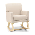 Upholstered Rocking Chair with and Solid Wood Base-Beige