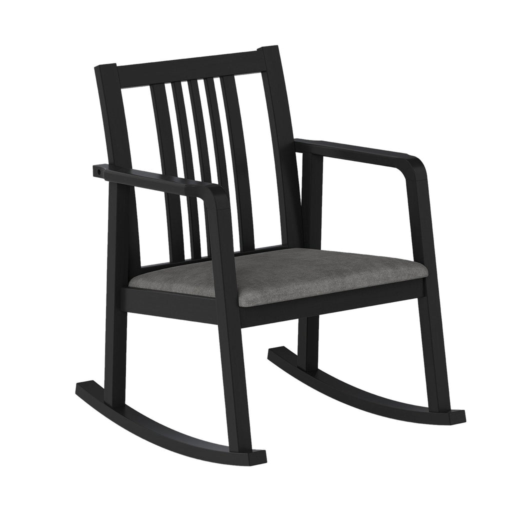 Rocking Chair with Slatted Back and Curved Armrests-Black