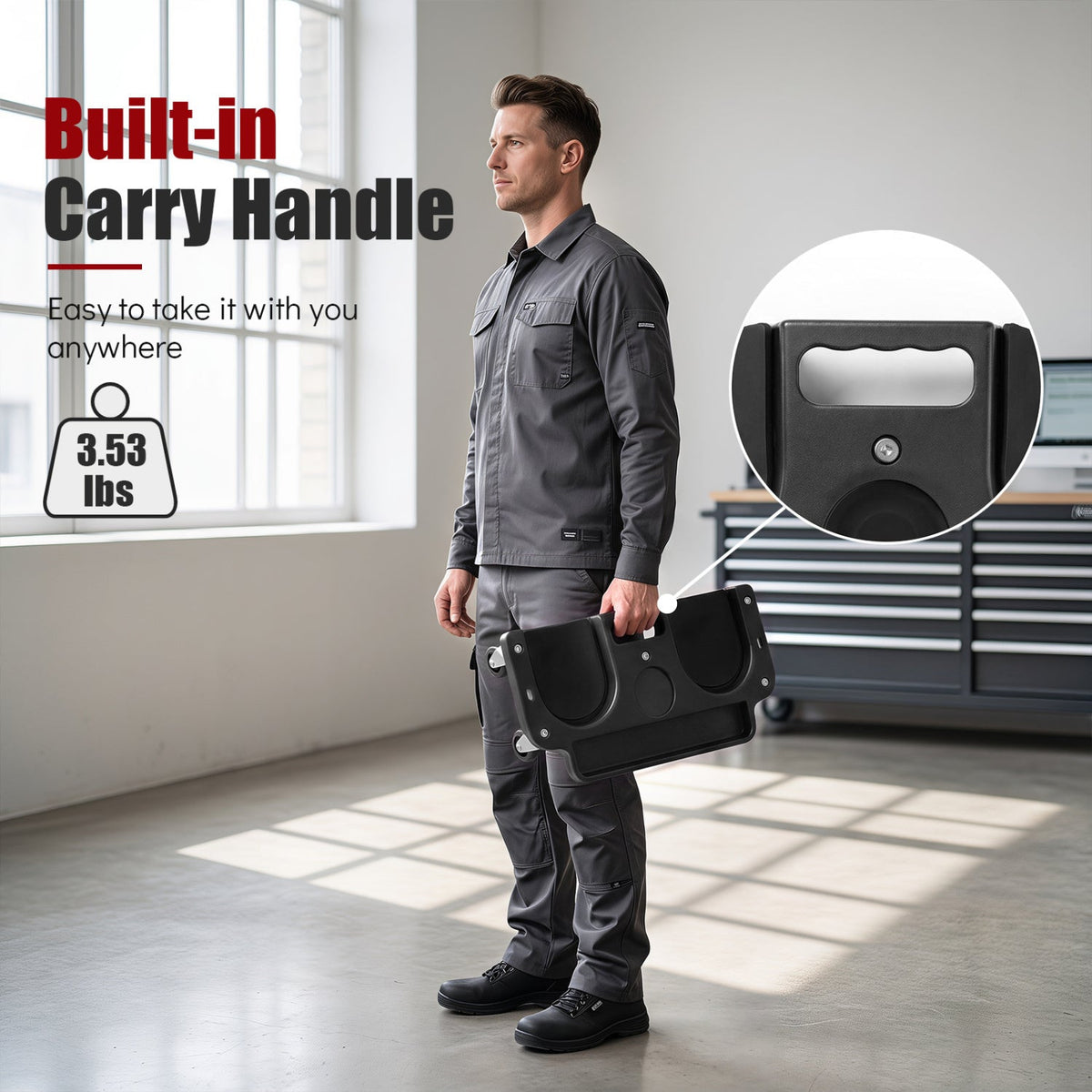 Rolling Knee Creeper with 360° Swivel Casters Lightweight Kneeling Pads-Black