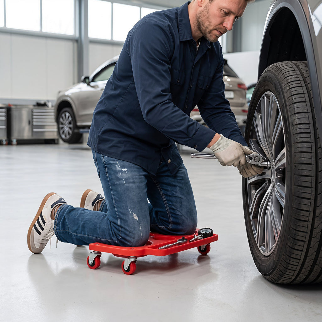 Rolling Knee Creeper with 360° Swivel Casters Lightweight Kneeling Pads-Red
