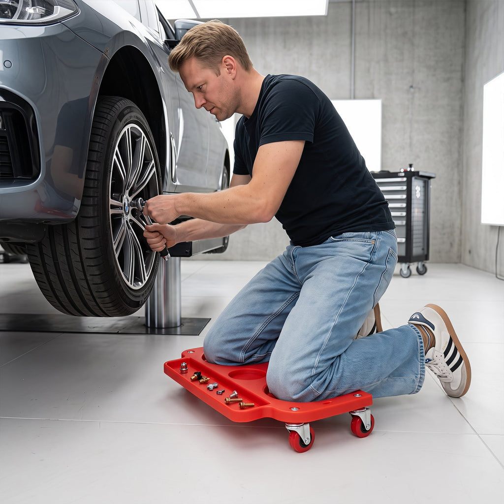 Rolling Knee Creeper with 360° Swivel Casters Lightweight Kneeling Pads-Red