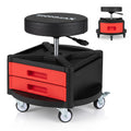 Rolling Mechanic Stool with Cushioned Seat & Dual Tool Trays 330 LBS-Red