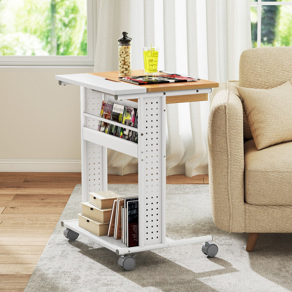 Rolling Portable Desk Laptop Desk with Tilting Tabletop Hidden Compartment-Natural