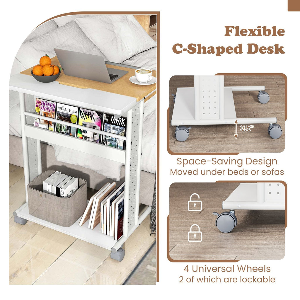 Rolling Portable Desk Laptop Desk with Tilting Tabletop Hidden Compartment-Natural