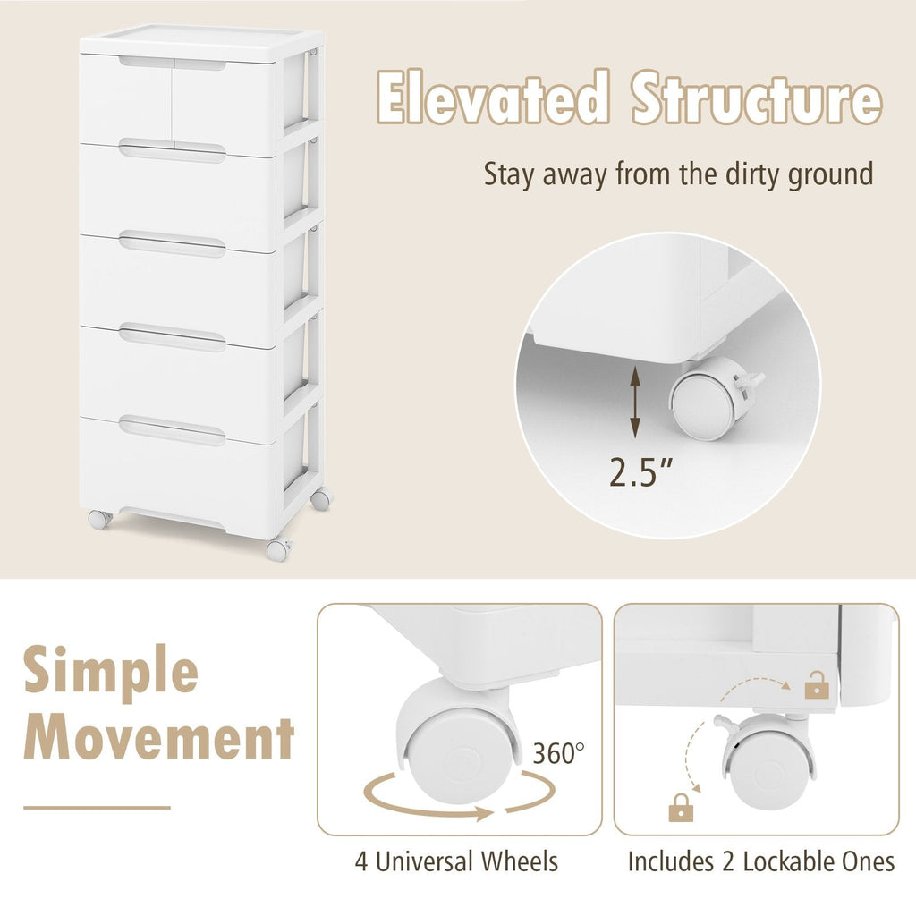 Rolling Storage Cabinet with Universal Wheels and 5/6/7 Drawers-6-Drawer