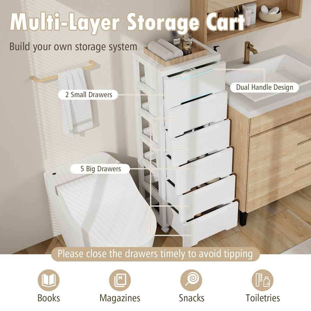 Rolling Storage Cabinet with Universal Wheels and 5/6/7 Drawers-7-Drawer