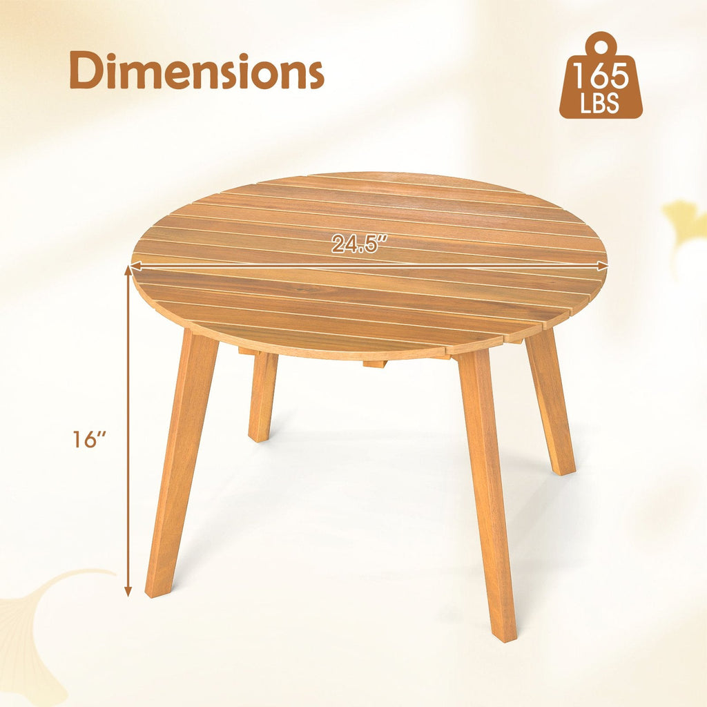 Round Outdoor Acacia Wood Side Table with Slatted Tabletop