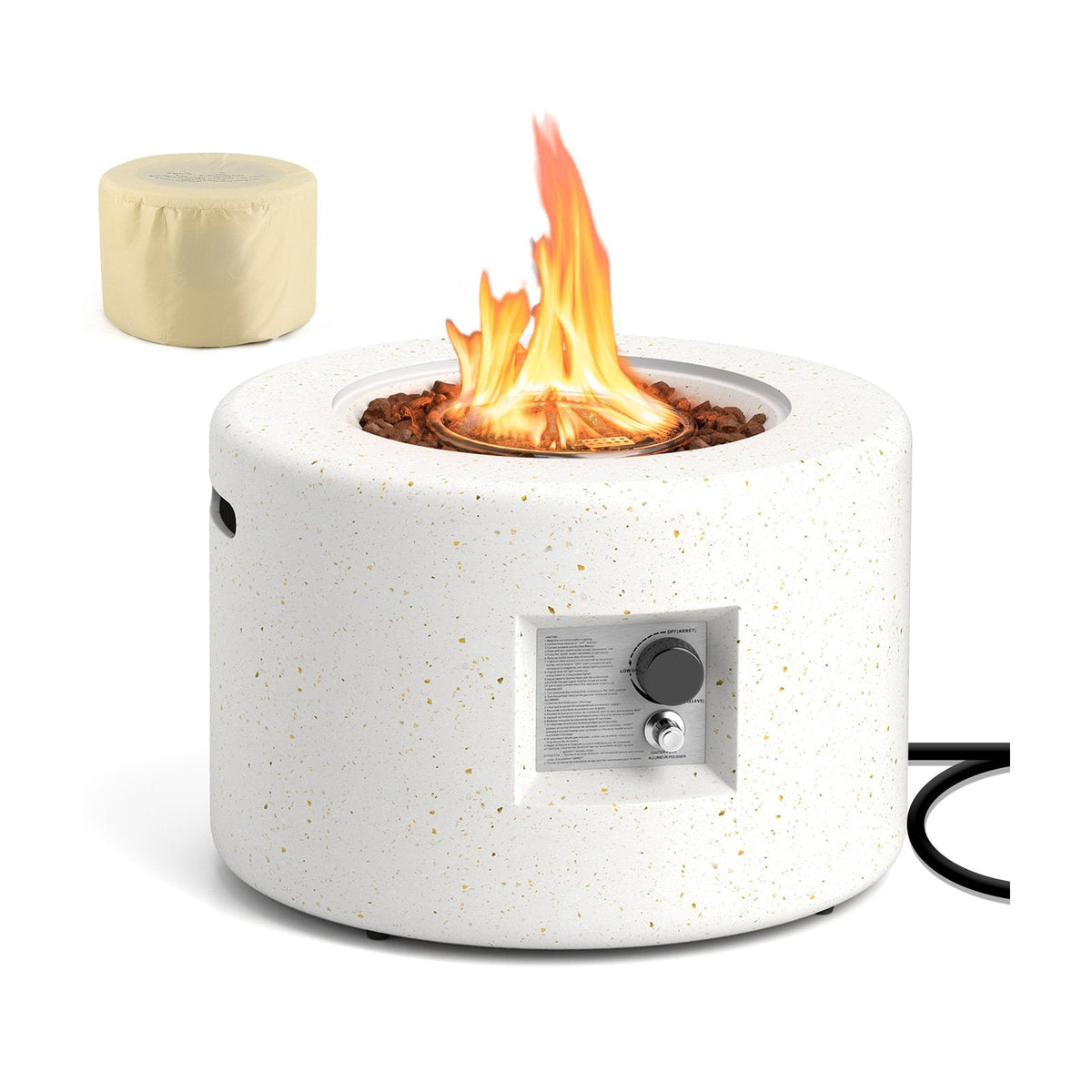 Round Terrazzo Propane Gas Fire Pit Protective PVC Cover, Lava Rocks Included