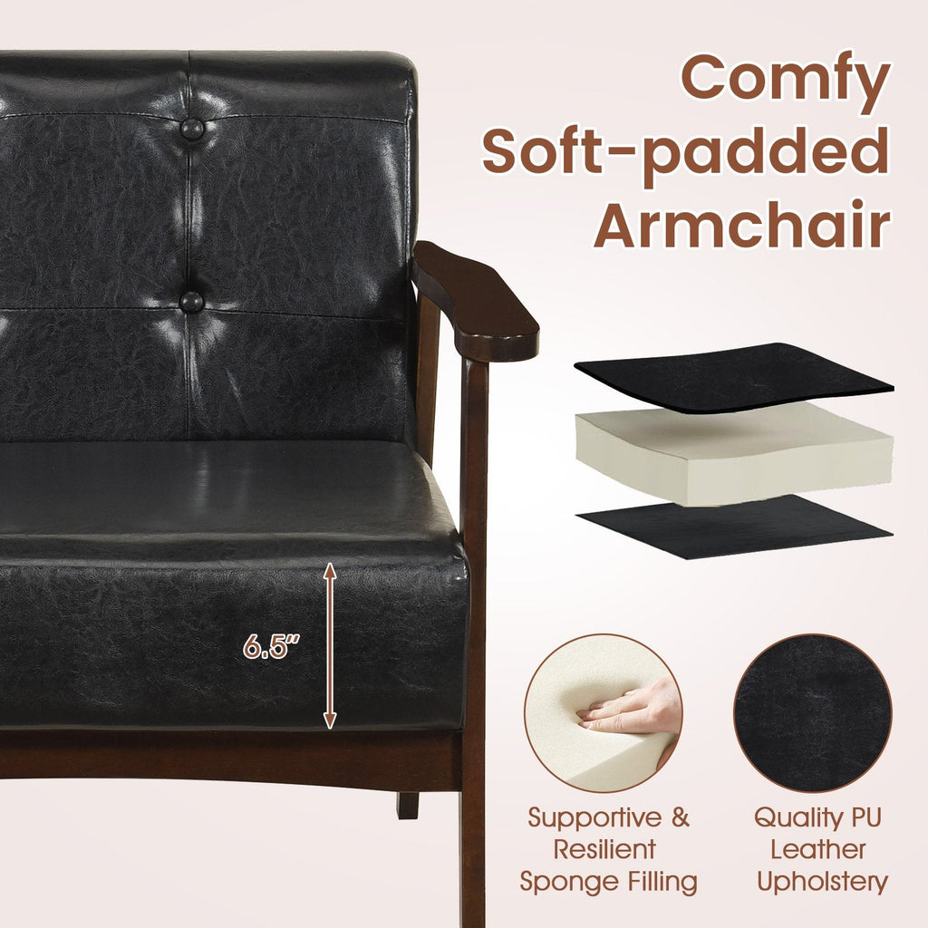 Rubber Wood Frame Accent Chair with Armrest for Living Room-Black