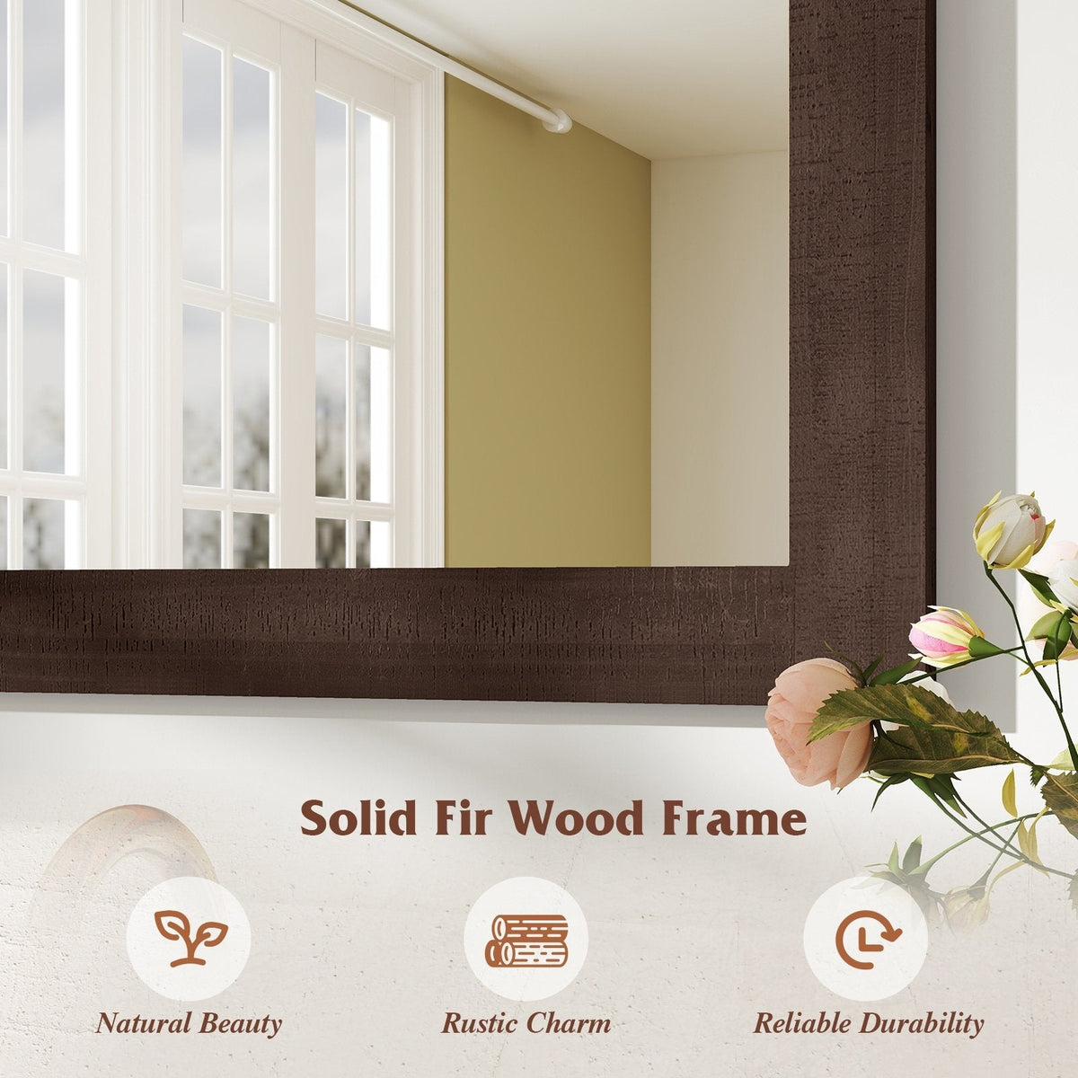 Rustic Wood Frame Barn Door Style Farmhouse Wall Mirror-Walnut