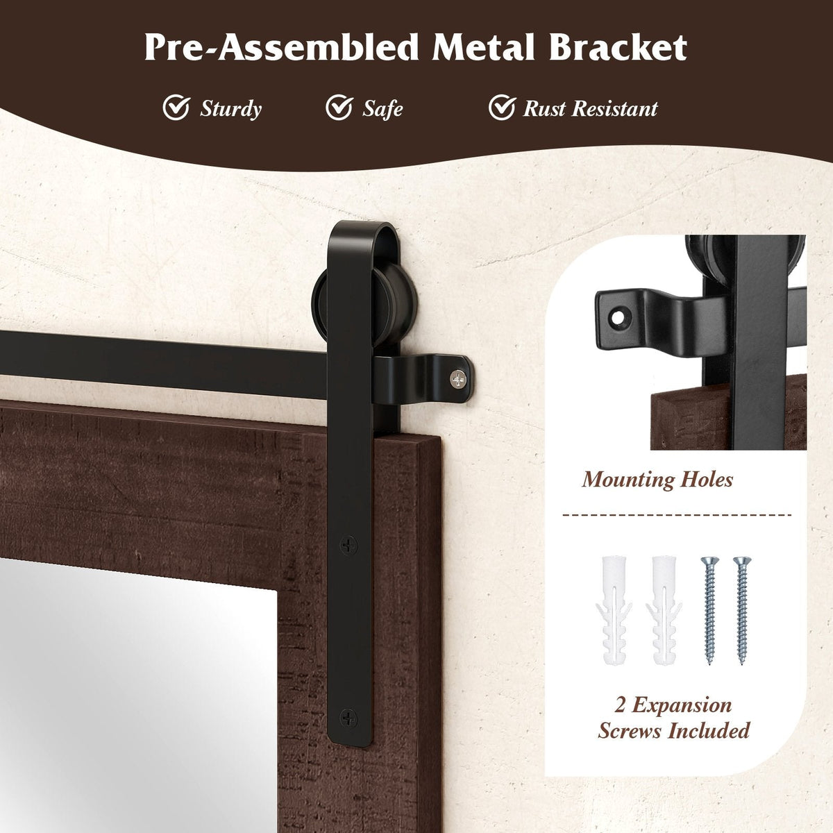 Rustic Wood Frame Barn Door Style Farmhouse Wall Mirror-Walnut