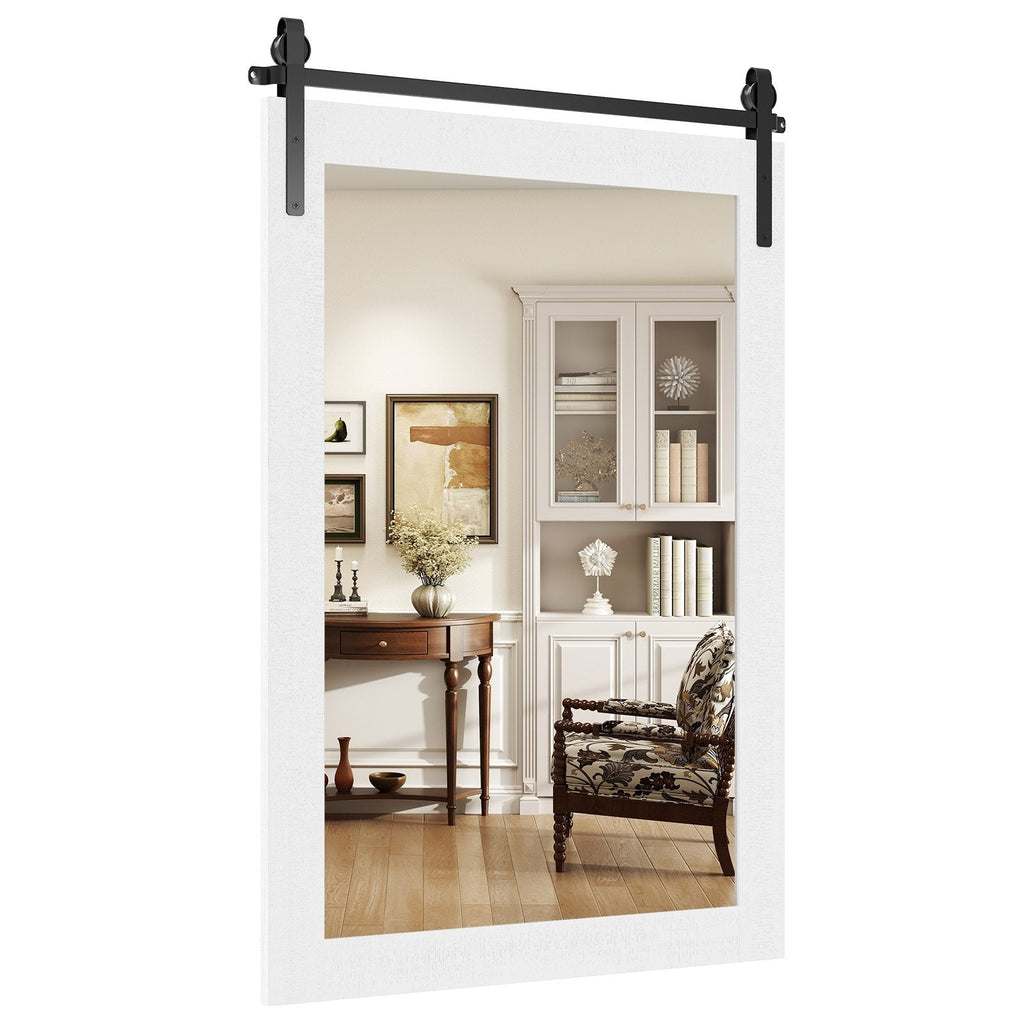 Rustic Wood Frame Barn Door Style Farmhouse Wall Mirror-White