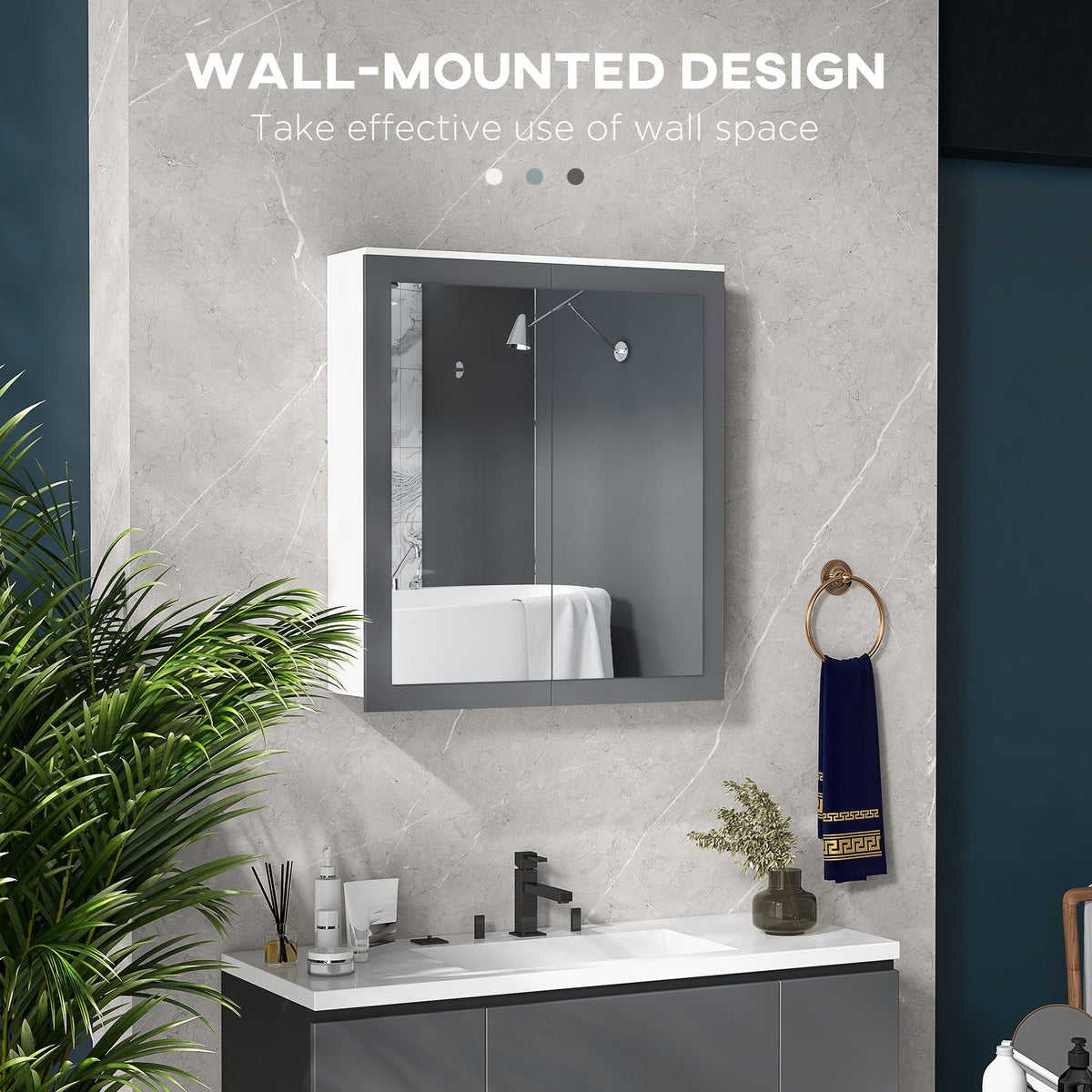 Bathroom Mirror Cabinet, Wall Mounted Medicine Cabinet with Mirror, Double Doors and Adjustable Shelves, White