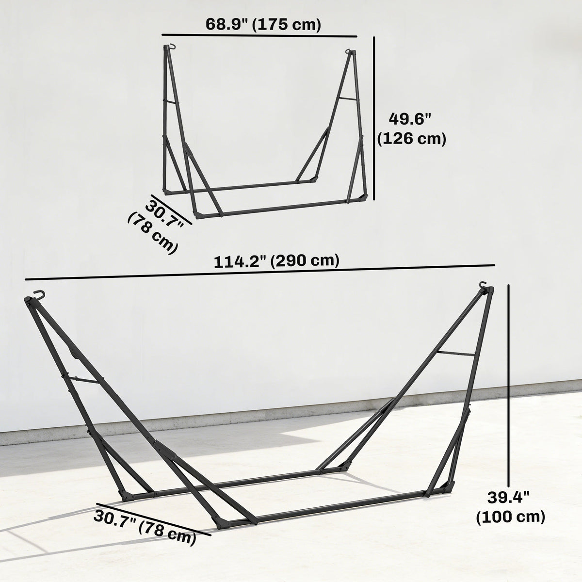 9.5ft Hammock Stand Only, Portable Adjustable Foldable Powder-Coated Steel Hammock Frame, Black