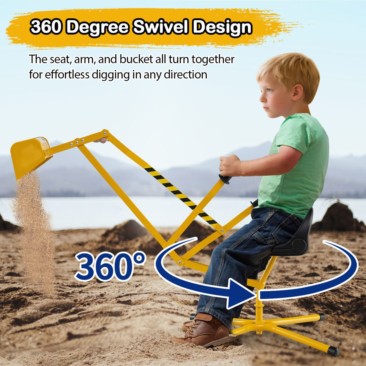 Sand Digger with 2-Handed Controls and Flexible Shovel for 3+ Years Old Kids-Yellow