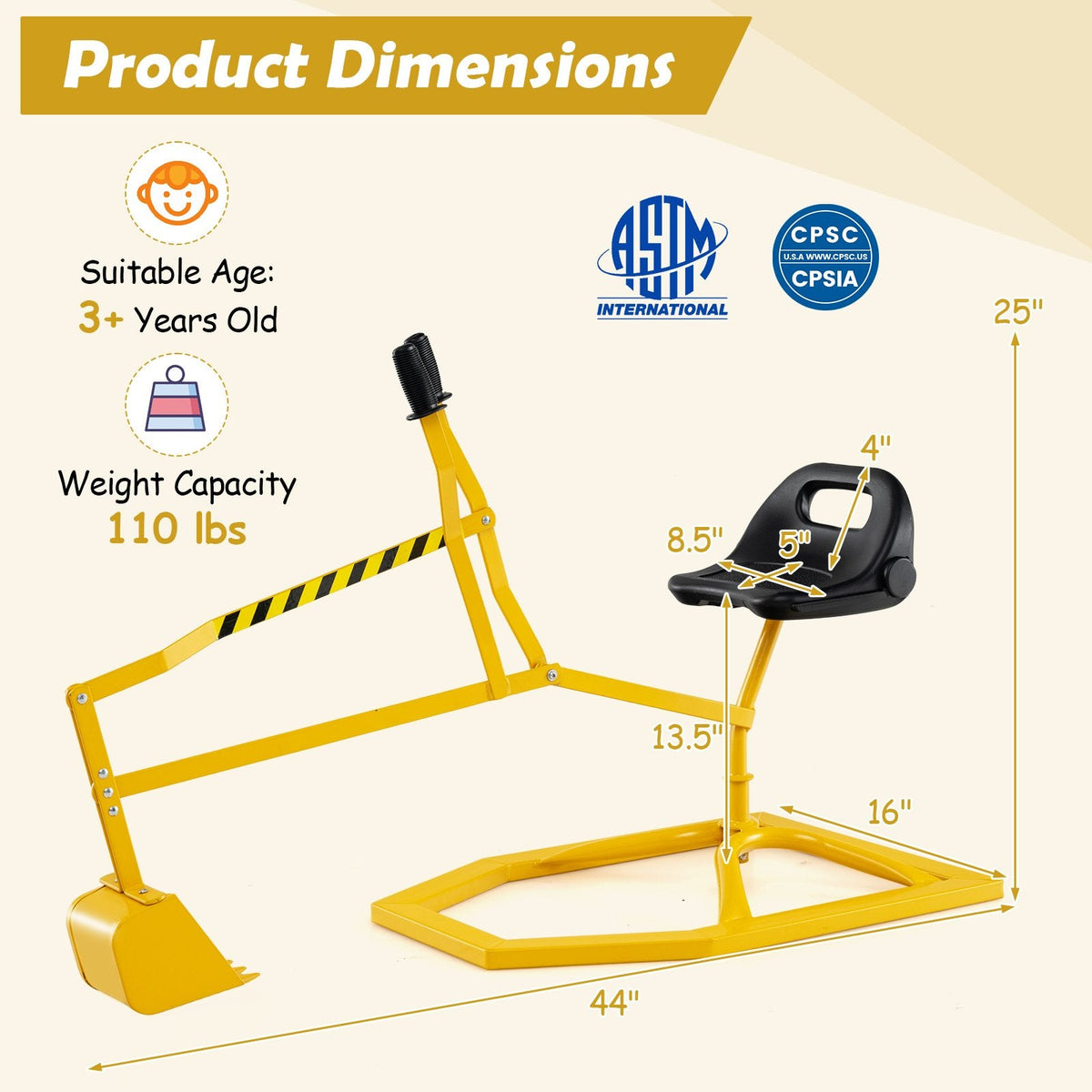 Sandbox Toy Digger with 2-Handed Controls and Flexible Shovel for Kids-Yellow