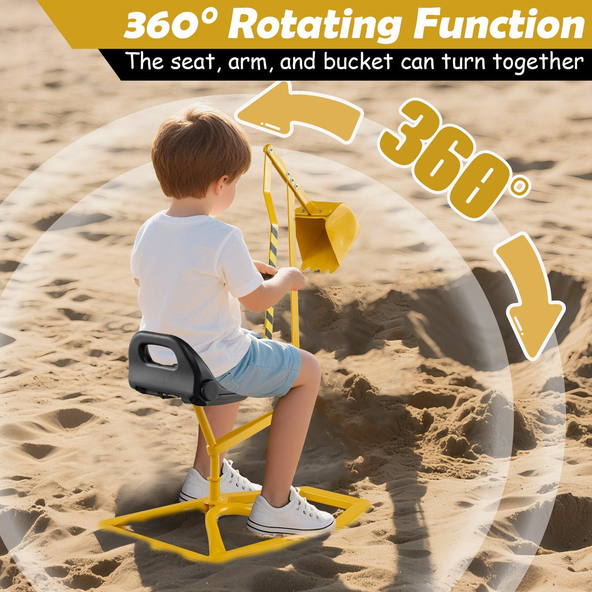 Sandbox Toy Digger with 2-Handed Controls and Flexible Shovel for Kids-Yellow