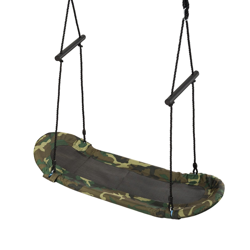 Saucer Tree Swing Surf Kids Outdoor Adjustable Oval Platform Set with Handle-Army Green