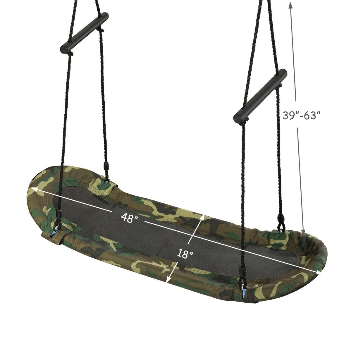 Saucer Tree Swing Surf Kids Outdoor Adjustable Oval Platform Set with Handle-Army Green